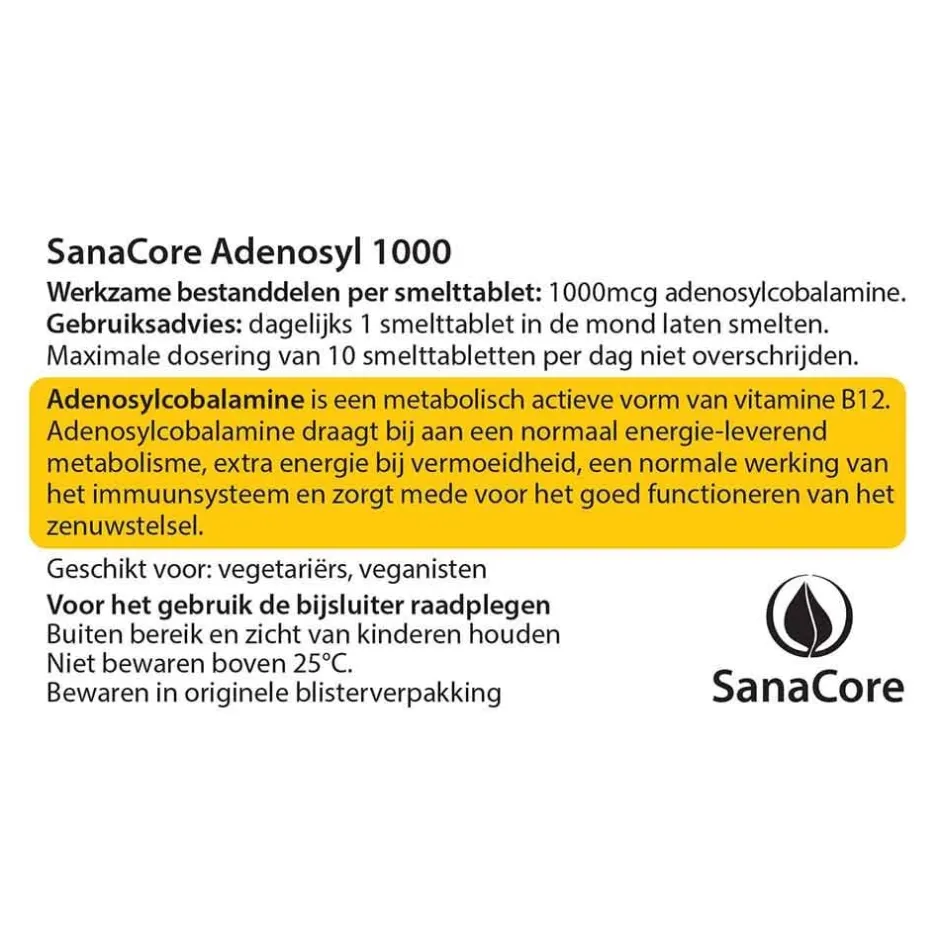 Sanacore Stress | Immuunsysteem*Adenosyl 1000 Vitamine B12 - 60 tabletten zonder foliumzuur