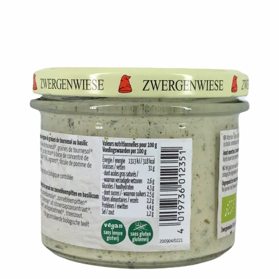 Zwergenwiese Hartige Spreads*Basilicumspread - 180g - BIO