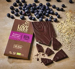 Lovechock Chocolade*Blauwe Bessen / Hennep Zaadjes Tablet 85% - 70g - BIO
