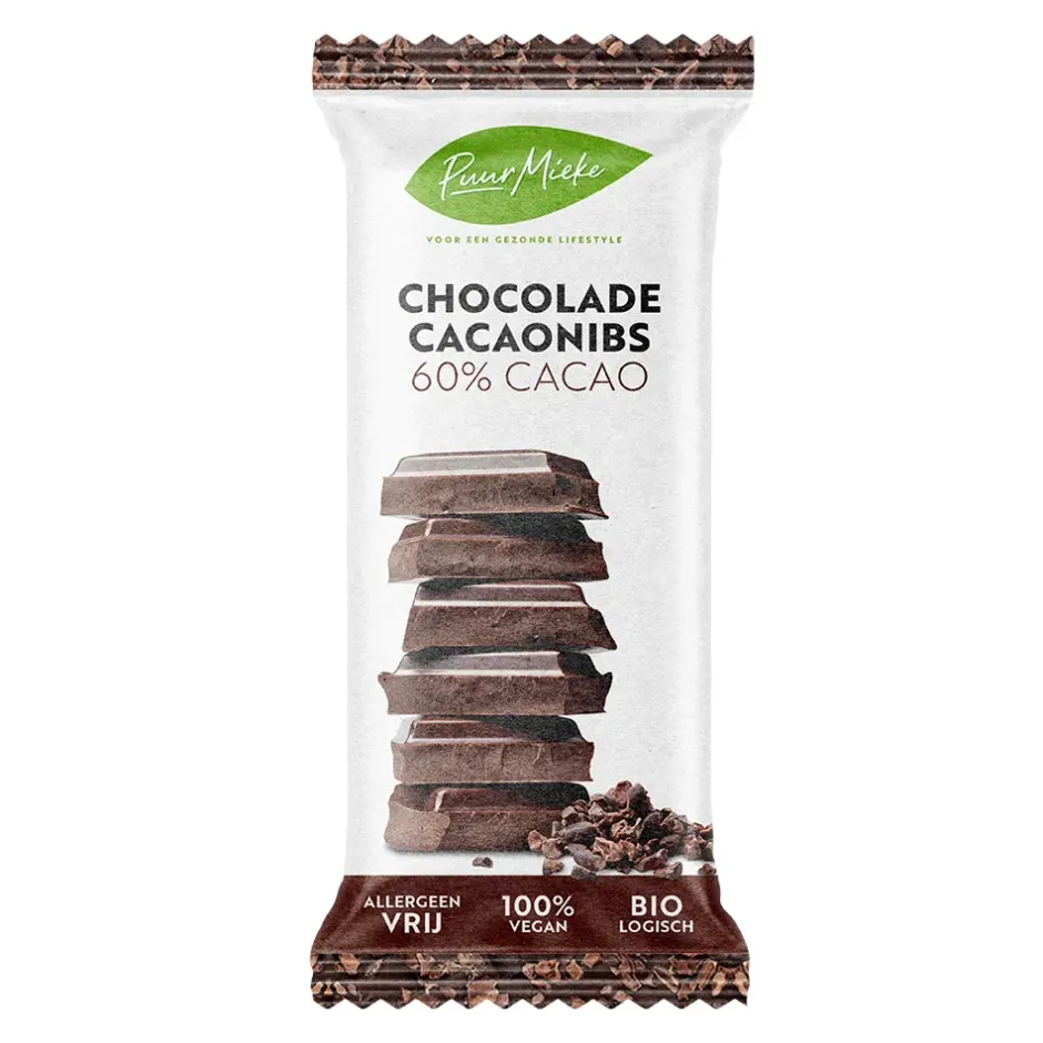 Puur Mieke Chocolade*Chocoladereep Cacaonibs - 60% Cacao - BIO