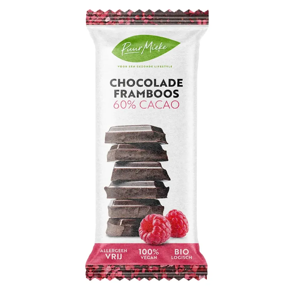 Puur Mieke Chocolade*Chocoladereep Framboos - 60% Cacao - BIO