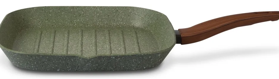 Natura Induction Grillpan - Ovenschaal*Grillpan zonder Teflon 28 cm met hout-look greep - Vegetek