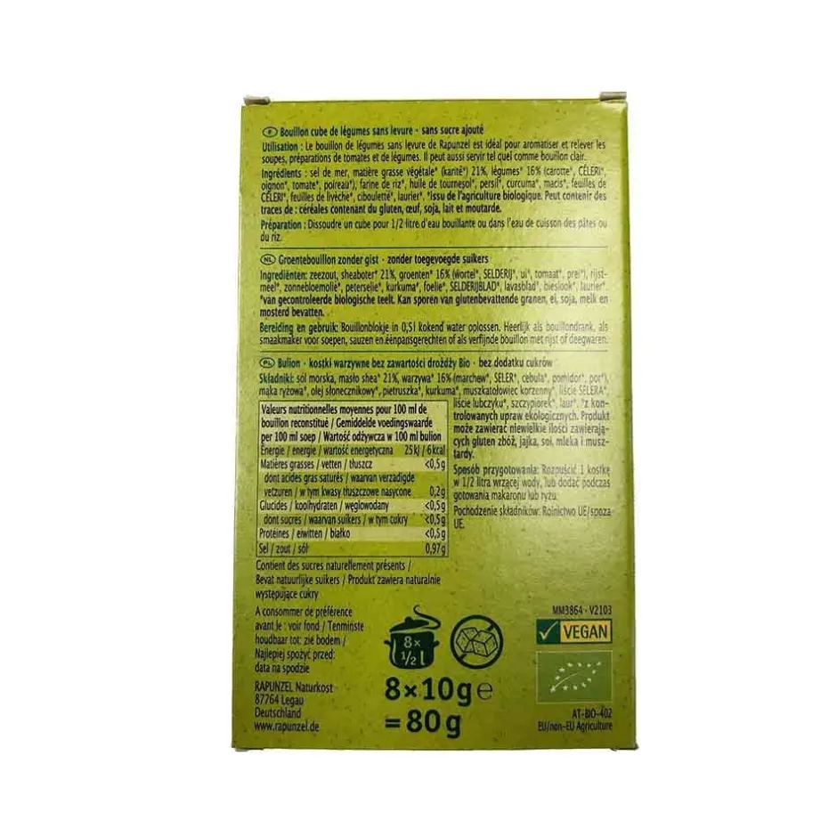Rapunzel Soepen | Bouillon*Groentebouillonblokjes zonder Gist - (8st) 80g - BIO
