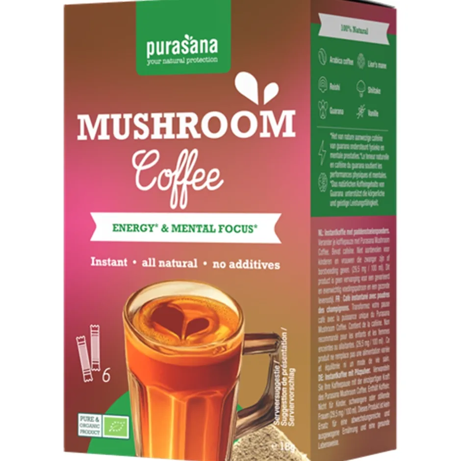 Purasana Koffievervangers & Latte's*Instant Mushroom Koffie - 6 sticks - BIO