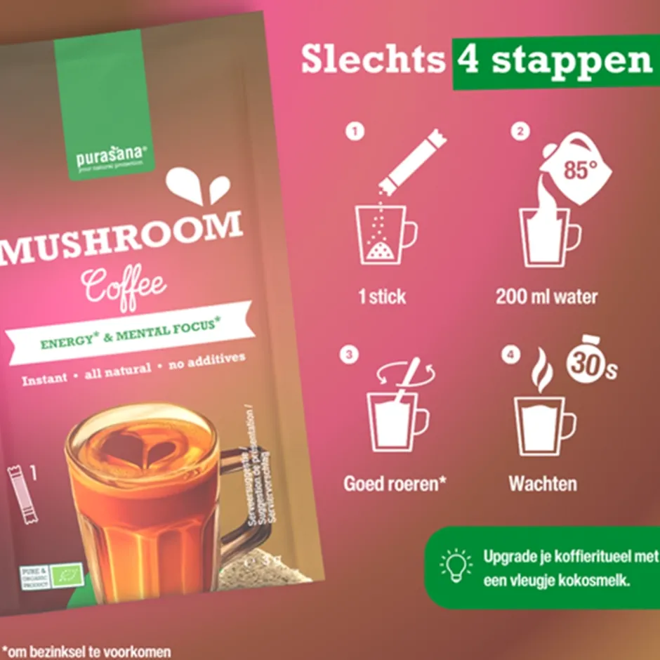 Purasana Koffievervangers & Latte's*Instant Mushroom Koffie - 6 sticks - BIO