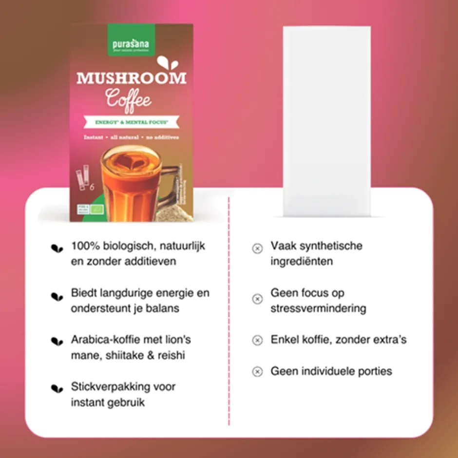 Purasana Koffievervangers & Latte's*Instant Mushroom Koffie - 6 sticks - BIO