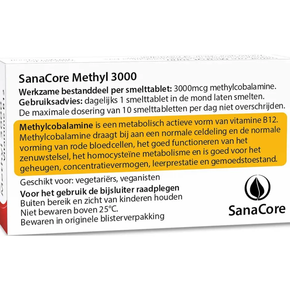 Sanacore Stress | Immuunsysteem*Methyl 3000 Vitamine B12 60 tabletten zonder foliumzuur