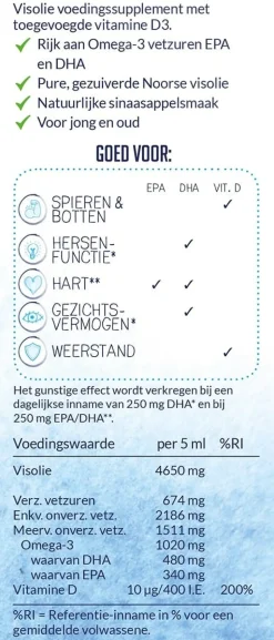 Arctic Blue Hart & Bloedvaten | Hersenen*Pure Arctische Visolie MSC + vitamine D - 250ml