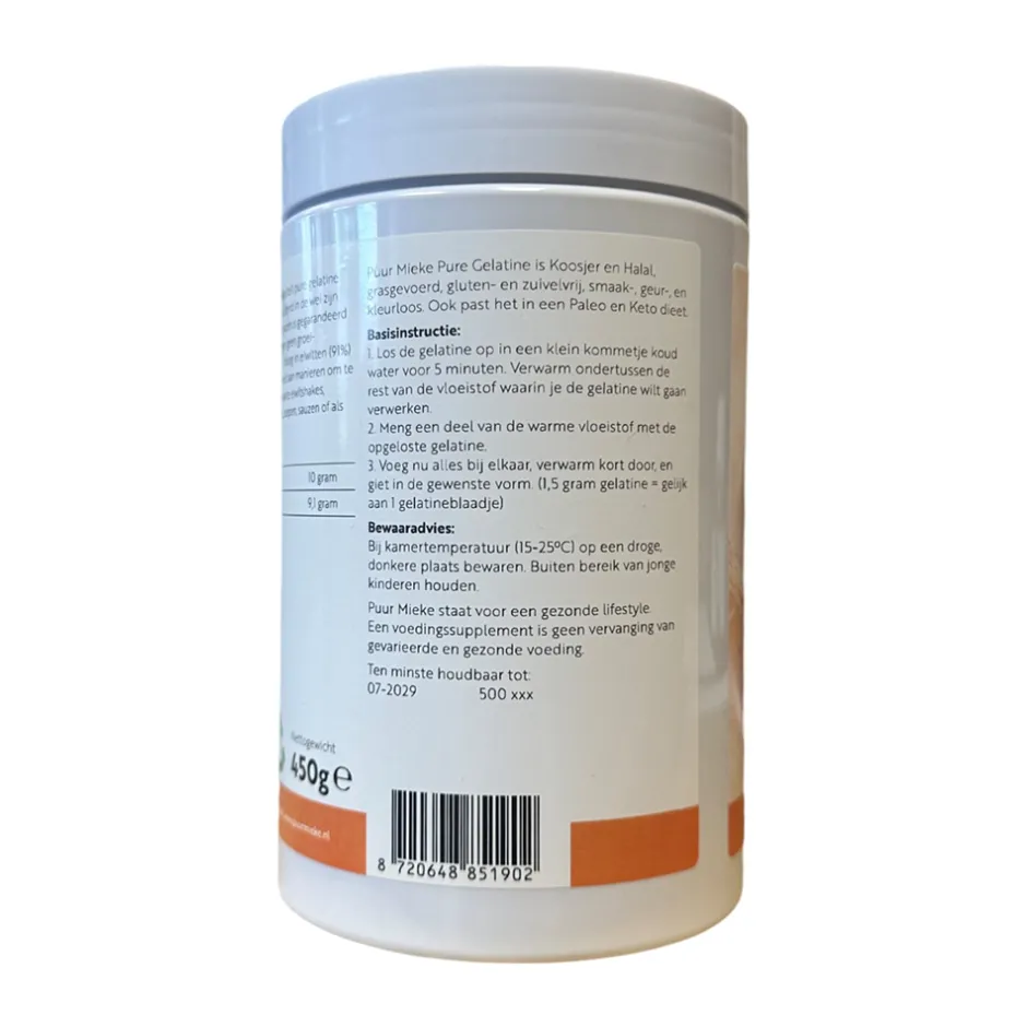 Puur Mieke Gelatine | Puur Mieke Collageen Poeder*Pure Gelatine - 450g