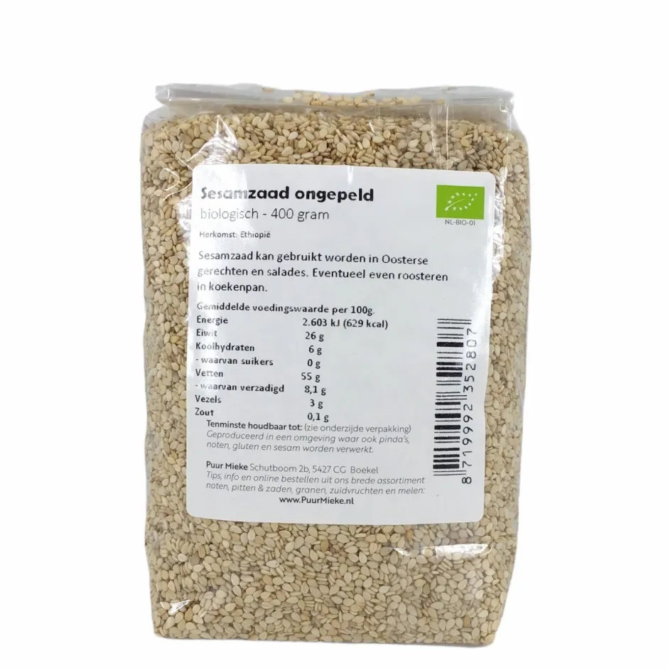 Puur Mieke Zaden | Sushi Producten*Sesamzaad ongepeld - 400g - BIO