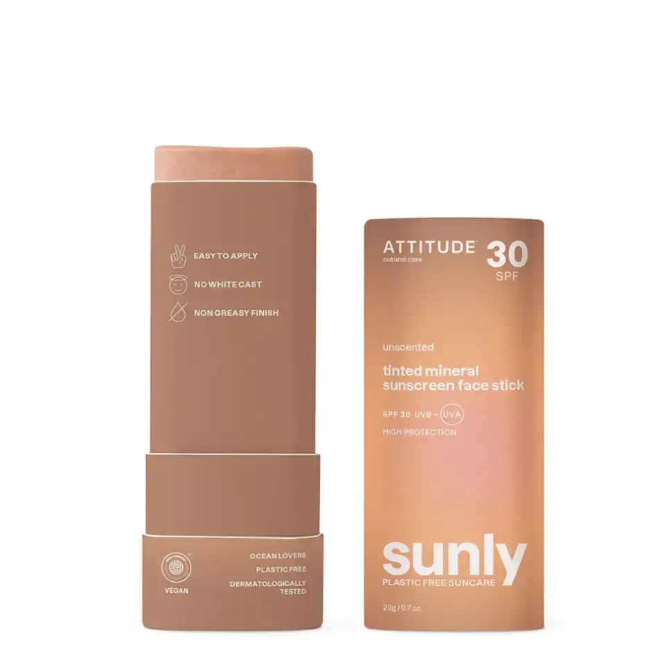 ATTITUDE Zonnebrand | Zonbescherming*Sunly Getinte Zonnebrandstick SPF30 - Ongeparfumeerd - 20g