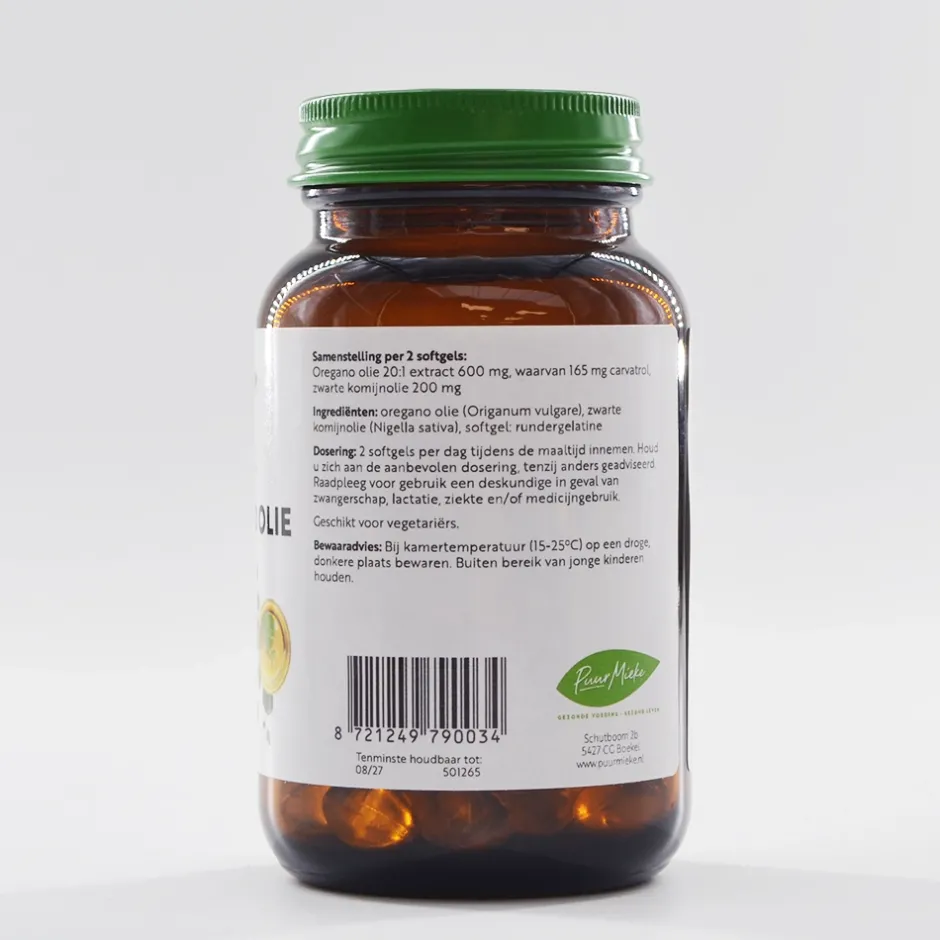 Puur Mieke Spijsvertering | Immuunsysteem*Wilde Oregano Olie - met Zwarte Komijnolie - 600 mg - 90 softgels